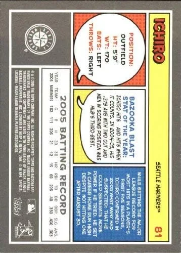 Vista 2 de 2006 Bazooka #81 Ichiro Suzuki MLB Baseball Trading Card