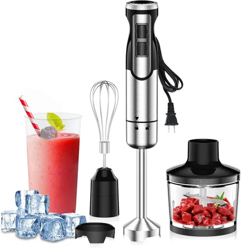 Vista 10 de Colarlemo Batidora de inmersión de mano 4 en 1 de 1800 W, batidora de mano para triturar hielo, alimentos para bebés, sopa, batidora de mano de 8