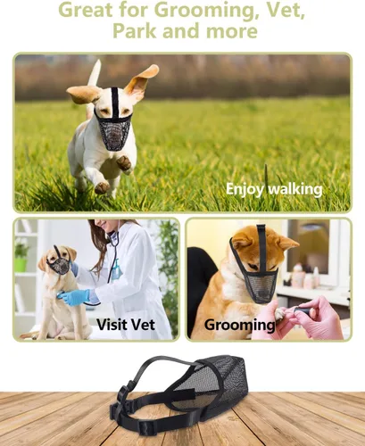Vista 6 de Whongkidz Bozal para perros de tamaño extra pequeño, cubierta de boca de perro de malla de aire, permite beber sin morder y masticar para perros que