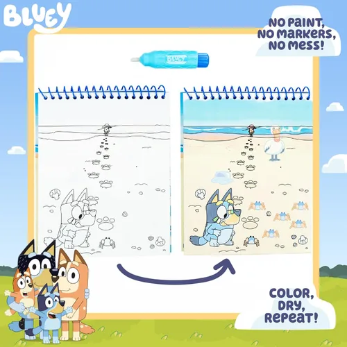 Vista 2 de Horizon Group USA Bluey Aqua Art - Hojas de actividad reutilizables con revelación de agua y bolígrafo de agua para dibujo y coloreado sin manchas