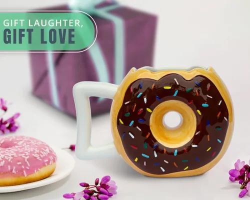 Vista 7 de Taza para café Comfify con bonito y divertido diseño de Dona, viene con frase en inglés «Mmmmm... Donuts», apta para microondas y lavavajillas