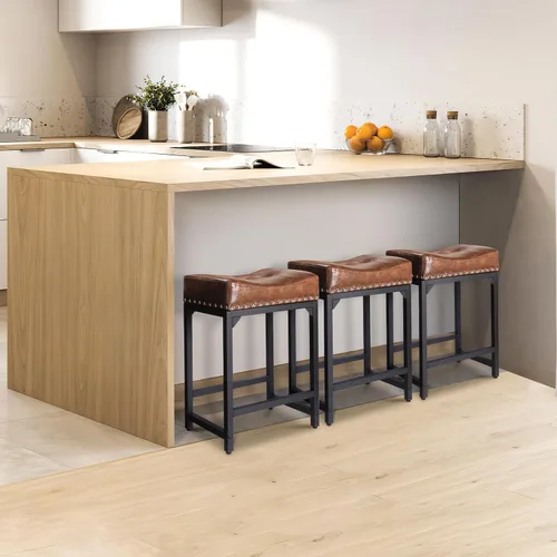 Vista 2 de Juego de 2 taburetes de bar, Taburetes de bar de altura de mostrador para encimera de cocina, Taburetes de bar de 24 pulgadas de tipo sillín