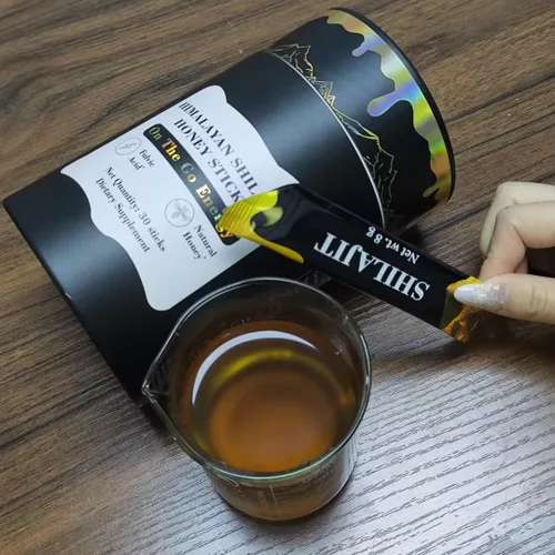 Vista 6 de Palitos de miel Shilajit pura del Himalaya para hombres y mujeres Más de 85 oligominerales y 75% más de ácido fúlvico Azafrán orgánico y miel