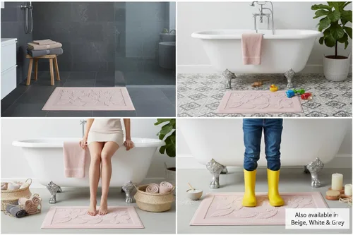 Vista 5 de Tapete de baño – Tapete de baño – Tapetes de ducha lavables – Toallas para el suelo del fregadero, tapetes de baño 100% algodón turco (1, gris)