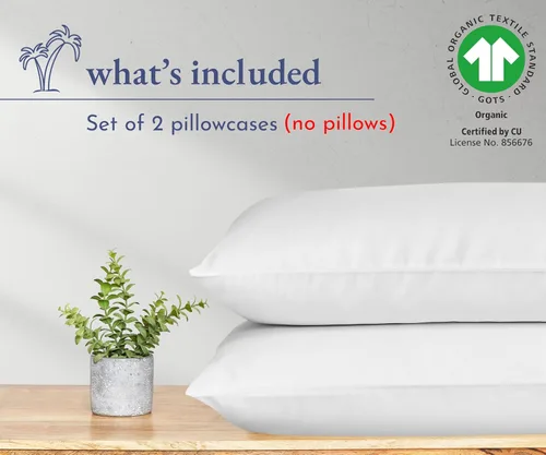 Vista 4 de California Design Den Juego de 2 fundas de almohada de 100 % algodón orgánico tamaño Queen/estándar, suaves y nítidas fundas de almohada de algodón