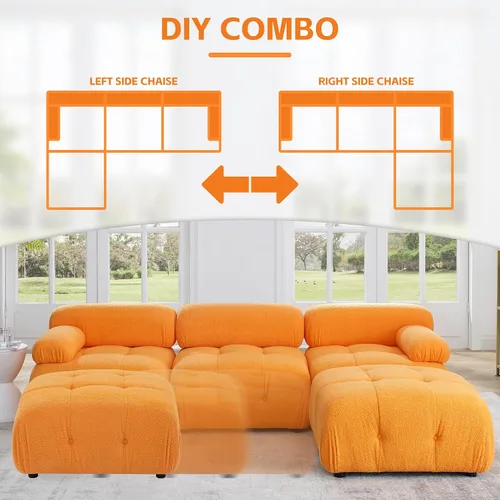 Vista 6 de Sofá modular modular de 93 pulgadas, sofá sherpa minimalista en forma de L, sofá convertible, muebles de sala para sala de estar, apartamento