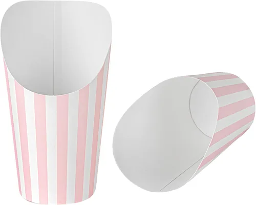 Vista 17 de Restaurantware Bio Tek - Recipientes de papas fritas de 12 onzas, 100 tazas desechables de charcutería, diseño inclinado, redondo, a rayas