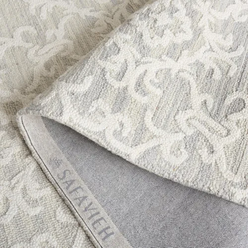 Vista 2 de SAFAVIEH Blossom Collection BLM104A - Alfombra decorativa de lana de alta calidad, hecha a mano, 2 x 3 pies, color gris/marfil