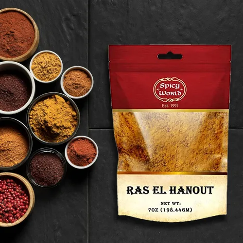 Vista 6 de Ras El Hanout Marroquí Seaoning 7 onzas – Mezcla de especias premium – para auténticos adobos y masajes – por Spicy World (bolsa de 7 onzas)
