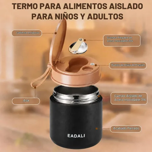 Vista 4 de Eadali Tarro de comida para niños de 15.2 onzas para comida caliente, contenedor de almuerzo aislado al vacío con interior de acero inoxidable 316