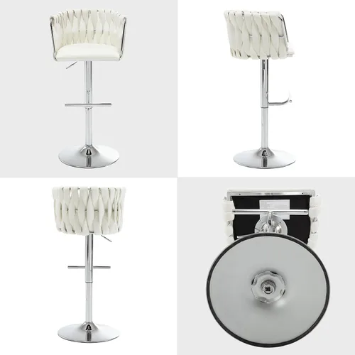 Vista 4 de DUOMAY Juego de 4 taburetes de bar giratorios modernos, de tela sintética, altura ajustable, con respaldo de barril para isla de cocina, silla