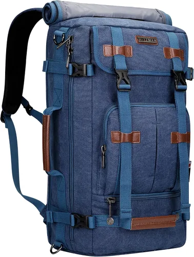 Vista 8 de WITZMAN Mochila de lona vintage Mochila de viaje grande para laptop, mochila convertible para hombro, Negro -, Mochilas de viaje