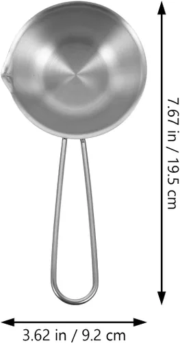 Vista 2 de Cacerola de acero inoxidable con escala de mango largo para calentar aceite y salsas, sartén para leche para uso en cocina, fácil de limpiar