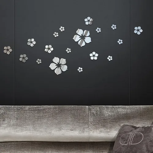 Vista 5 de Adhesivo acrílico 3D para pared, diseño de flores plateadas, decoración de pared, calcomanías adhesivas removibles, arte floral, decoración de pared