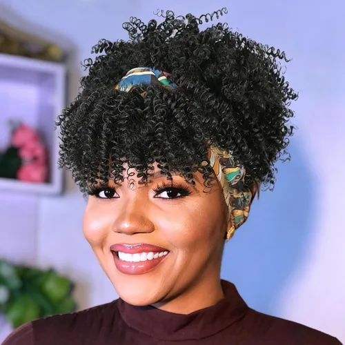 Vista 16 de Aisaide Peluca de Diadema Afro Rizada Crespa, Pelucas Afro Negras Cortas para Mujeres Negras, Peluca Sintética Rizada Crespa con Diadema y Flequillo
