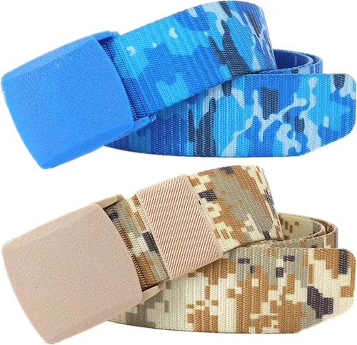 Vista 6 de Cinturones para hombre, cinturón táctico militar de nailon camuflaje con hebilla de plástico ajustable, paquete de 2