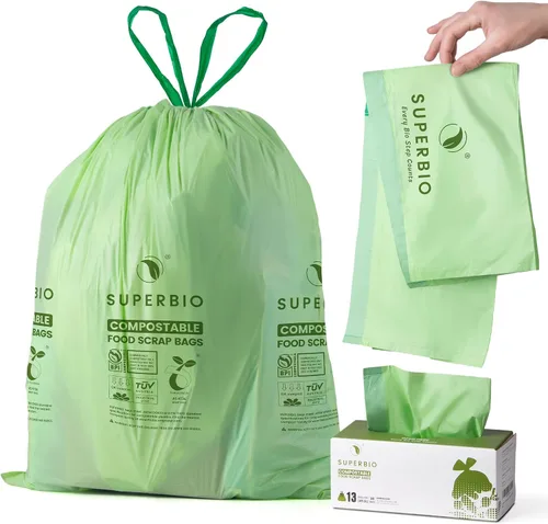 Vista 8 de SUPERBIO Bolsas Compostables con Cordón para Desechos de Alimentos de 4 Galones, 15.1 Litros, 40 Piezas, 0.9 Mil, Bolsas de Desechos Resistentes