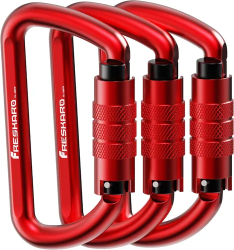 Vista 11 de FresKaro Clips de Mosquetón con Bloqueo Automático de 3 pulgadas, 12 kN-2698 libras, Forma D Sólida, Aluminio 7075 de Servicio Pesado, Ligero, 1.09