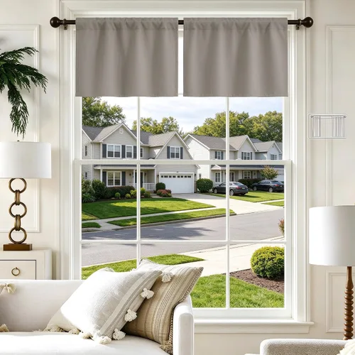 Vista 22 de Cenefa Beige Oscurecedora para Ventana, Cortina Corta con Bolsillo para Barra, Cenefa Primitiva para Sala de Estar, Baño, Guardería, Cocina, Ventana