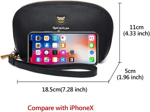 Vista 2 de Carteras de cuero para mujer, cuero genuino RFID bloqueo caja de regalo embalaje