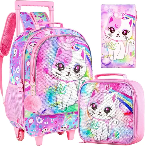 Vista 13 de Mochila rodante para niñas y niños, juego de 3 piezas con ruedas de diseño de unicornio o dinosaurio Dinosaurio astronauta.