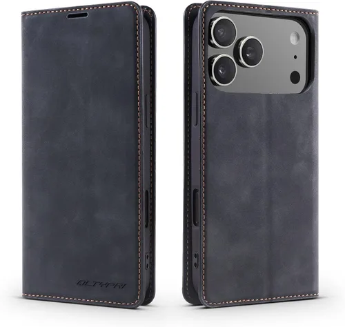 Vista 58 de QLTYPRI Funda tipo cartera para iPhone Air, 3 tarjeteros, color negro Funda de piel sintética de alta calidad, cierre magnético, soporte