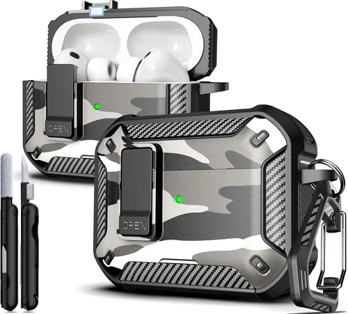 Vista 16 de R-fun Funda de carga compatible con AirPods de 2ª generación 2019, 1ª generación 2016, protección completa contra caídas, tapa desplegable