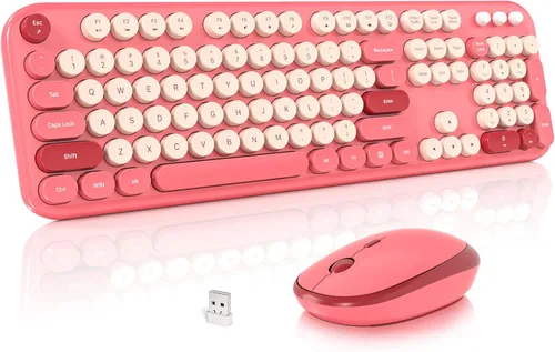Vista 20 de MOFII Combo de teclado y mouse inalámbricos, lindo teclado de tamaño completo y mouse inalámbrico, juego de teclado retro de 2.4 GHz