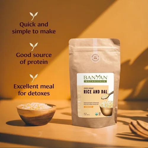Vista 3 de Banyan Botanicals Rice and Dal - Arroz orgánico mung dal amarillo premezclado y arroz basmati orgánico para Kitchari - Alimento fácil para limpiar