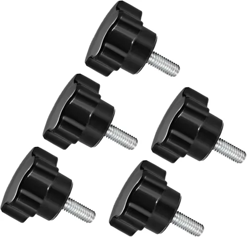 Vista 9 de Perillas de sujeción de estrella, rosca macho M5 x 2.756 in, cabeza de 0.925 in, mango de tornillo de pulgar de plástico, perno roscado negro