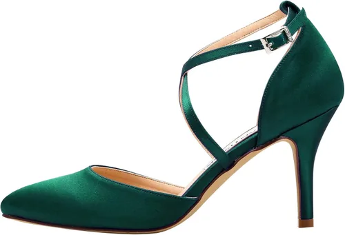 Vista 2 de ELEGANTPARK HC1901 - Zapatos de tacón alto para mujer, con puntera puntiaguda, de satén, para boda, novia, fiesta de noche, zapatos de vestir