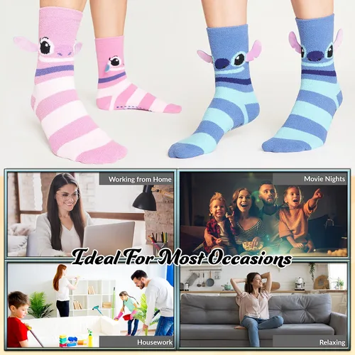 Vista 6 de Disney Calcetines esponjosos para mujer, multipack de calcetines de puntada, regalos de puntada