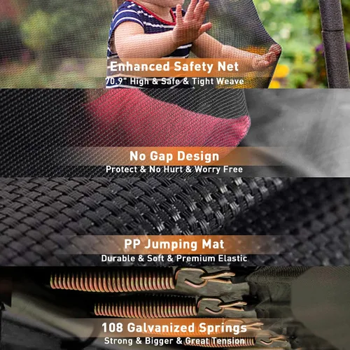 Vista 3 de Trámpolines de 1500 libras 8 10 12 14 15 16 pies para niños y adultos con red de protección, estacas para viento, aro de baloncesto, trámpolines