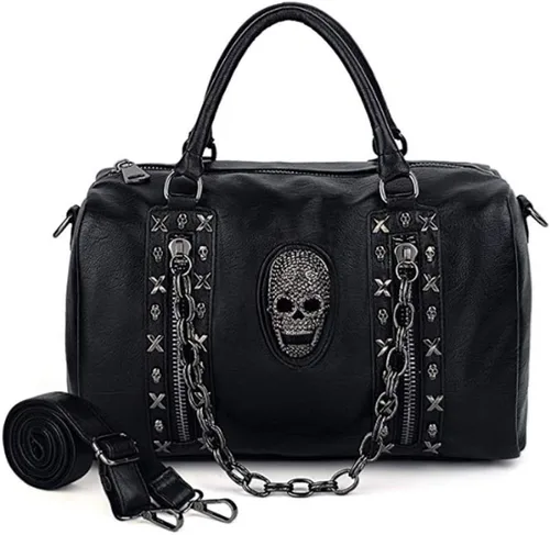 Vista 3 de Bolso de mano y bolso con cadena de calavera gótica para mujer, bolso de hombro