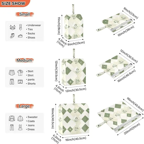 Vista 3 de Juego de 3 cubos de embalaje de viaje de eucalipto blanco romboide para maletas, plegable, bolsa de ropa, almacenamiento de armario, ahorro