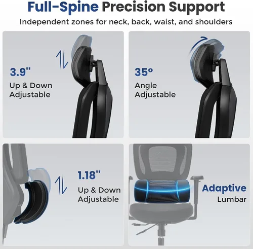 Vista 4 de EUREKA ERGONOMIC Typhon - Silla ergonómica de oficina, sillas de escritorio de oficina en casa, sillas de juegos para adultos, silla de oficina