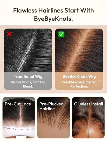 Vista 7 de UNICE Bye Bye Slip Peluca de Capas Emplumadas con Raya Lateral de Cabello Humano Sin Pegamento con Tiras de Silicona Seguras y Cordón Densidad 200%