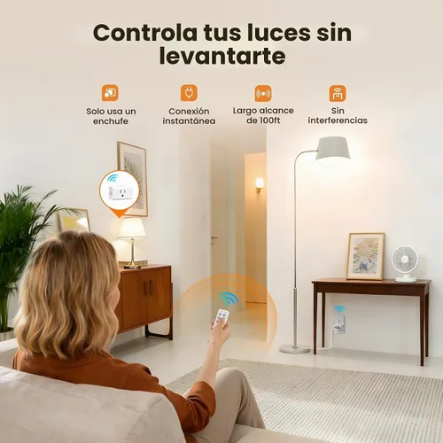 Vista 2 de SURAIELEC Toma de corriente con control remoto, interruptor de luz inalámbrico, 3 tomas + 1 control remoto, 15 amperios, rango de 100 pies, sin