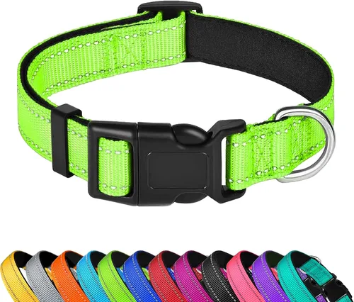 Vista 26 de Collar reflectante para perro, ajustable de neopreno suave acolchado de nailon para mascotas con hebilla para cachorros y perros pequeños, gatos
