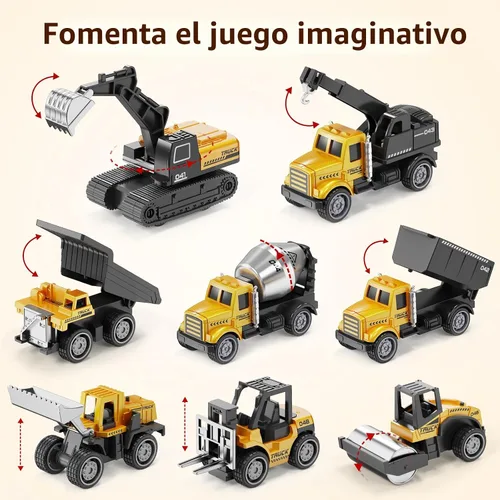 Vista 7 de HONGTUO Mini vehículos de construcción de aleación, juego de 8 piezas de juguetes de construcción fundidos a presión, excavadoras, camión mezclador