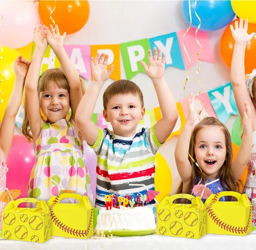 Vista 7 de gisgfim 12 cajas de regalo de fiesta de sóftbol, caja de regalos de caramelo de sóftbol para temática de sóftbol, cumpleaños, baby shower, fiesta