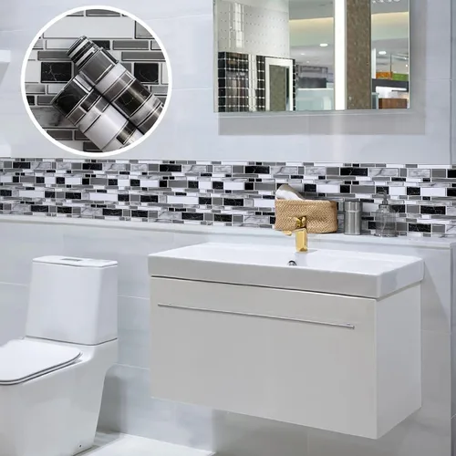 Vista 6 de Livebor Papel tapiz de cocina en blanco y negro para despegar y pegar, papel tapiz de baño, impermeable, papel de contacto decorativo extraíble