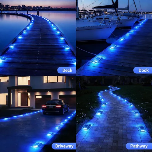 Vista 4 de Luces solares para muelle para exteriores, paquete de 6, luz impermeable Azul