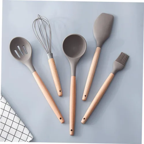 Vista 9 de LABRIMP Elegante cucharón de sopa espátula de silicona antiarañazos resistente al calor Juego de utensilios de cocina mango ergonómico Herramientas