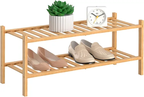 Vista 8 de RONGJlA - Zapatero de bambú de 4 niveles para armario, estante de madera para zapatos, organizador de almacenamiento para entrada, espacio pequeño