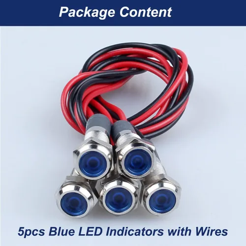 Vista 6 de 5 piezas de luz indicadora LED de 12V-24V de 6mm con orificio de montaje de 1/4" de 20mA, lámpara de señal de metal impermeable IP67 con ahorro