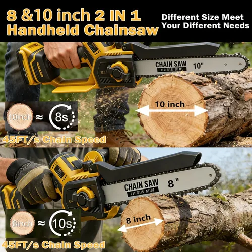 Vista 3 de Mini motosierra inalámbrica de 8 y 10 pulgadas, compatible con batería Dewalt de 20 V MAX, motosierras eléctricas sin escobillas para cortar madera