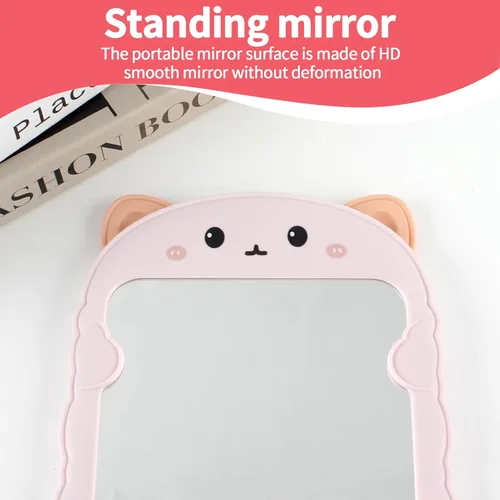 Vista 7 de TBWHL Bonito espejo de escritorio de dibujos animados con gato para escritorio, espejo de escritorio con soporte para niñas, niños, espejo colgante
