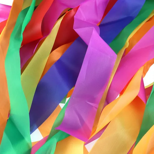 Vista 6 de Cintas de baile arcoíris, 12 cintas de ritmo para niños y adultos, brillantes y multicolor