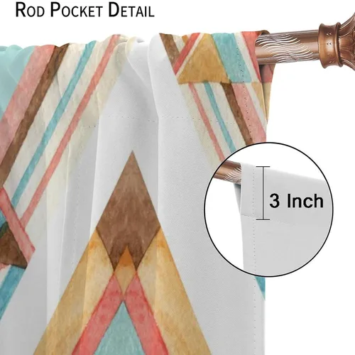 Vista 178 de Cortinas con patrón geométrico tribal, estilo suroeste, azteca, rústico, occidental, nativo americano, opacas, con bolsillo para barra, decoración